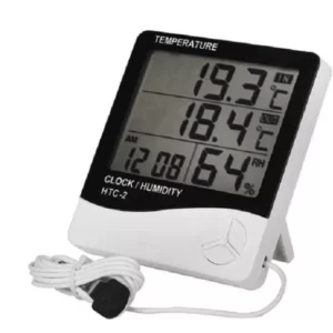 Termo-higrômetro digital com calendário, relógio e alarmes