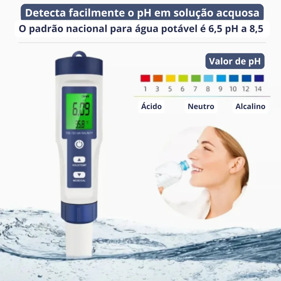 Medidor multiparâmetro de bolso para pH (phmetro), EC (condutividade), TDS e salinidade - Imagem 2