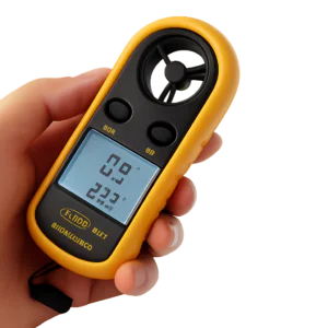 Anemômetro portátil com leitura de velocidade e temperatura do vento