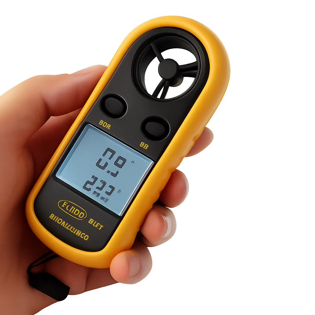 Anemômetro portátil com leitura de velocidade e temperatura do vento
